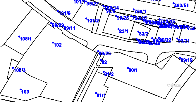 Parcela st. 99/26 v KÚ Březno u Chomutova, Katastrální mapa