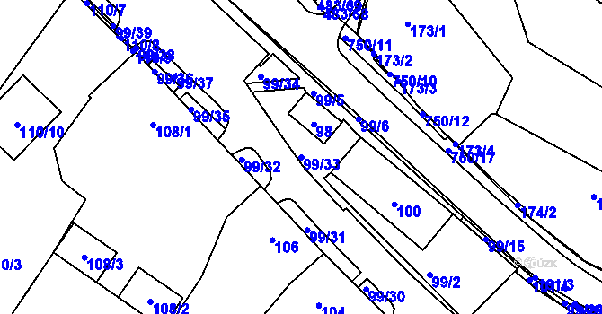 Parcela st. 99/33 v KÚ Březno u Chomutova, Katastrální mapa