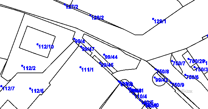 Parcela st. 99/44 v KÚ Březno u Chomutova, Katastrální mapa