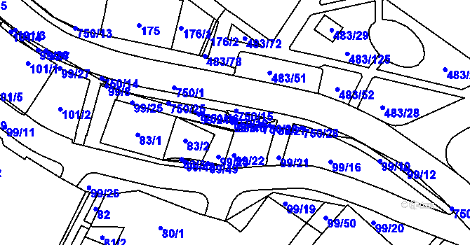 Parcela st. 99/46 v KÚ Březno u Chomutova, Katastrální mapa