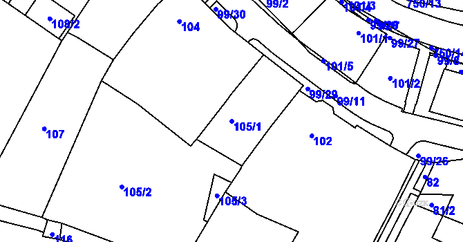 Parcela st. 105/1 v KÚ Březno u Chomutova, Katastrální mapa