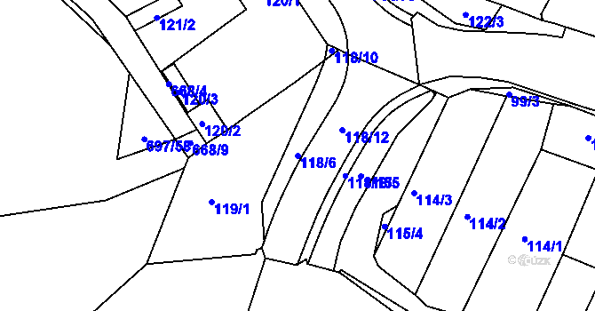 Parcela st. 118/6 v KÚ Březno u Chomutova, Katastrální mapa