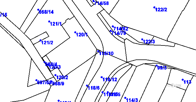 Parcela st. 118/10 v KÚ Březno u Chomutova, Katastrální mapa