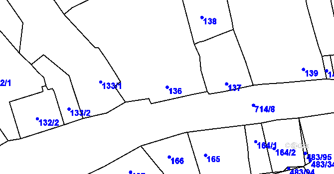 Parcela st. 136 v KÚ Březno u Chomutova, Katastrální mapa