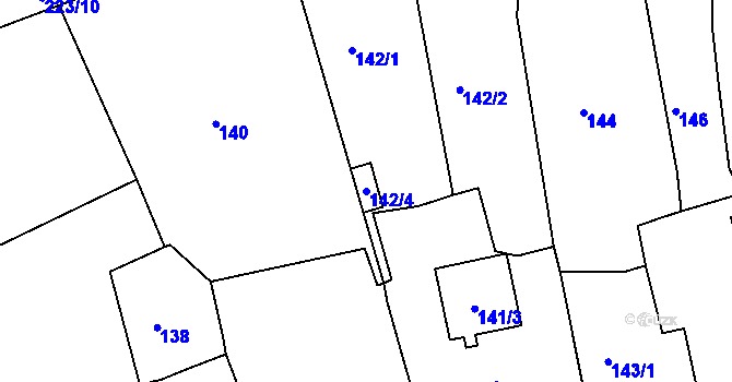 Parcela st. 142/4 v KÚ Březno u Chomutova, Katastrální mapa