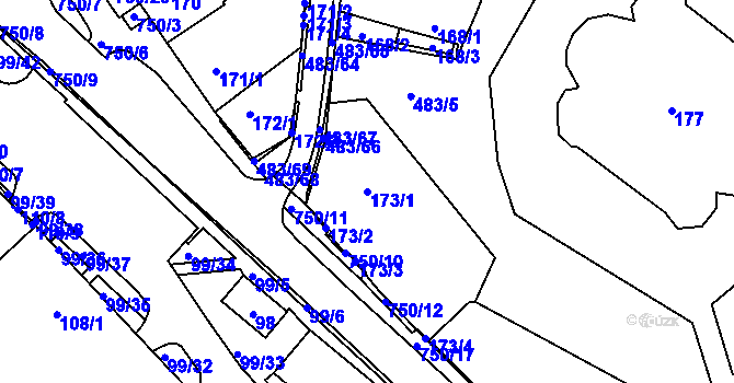 Parcela st. 173/1 v KÚ Březno u Chomutova, Katastrální mapa
