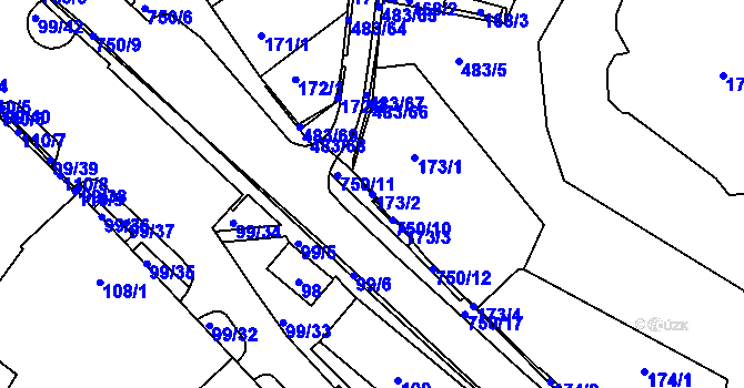 Parcela st. 173/2 v KÚ Březno u Chomutova, Katastrální mapa