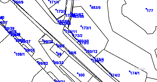Parcela st. 173/3 v KÚ Březno u Chomutova, Katastrální mapa