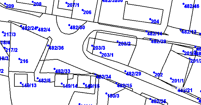 Parcela st. 203/1 v KÚ Březno u Chomutova, Katastrální mapa