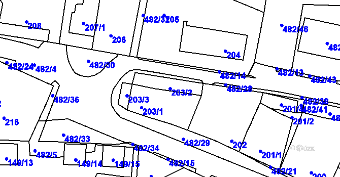 Parcela st. 203/2 v KÚ Březno u Chomutova, Katastrální mapa