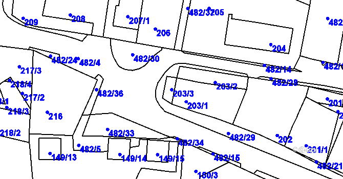 Parcela st. 203/3 v KÚ Březno u Chomutova, Katastrální mapa
