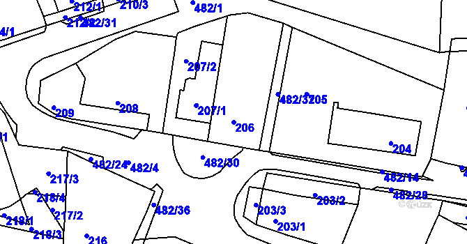 Parcela st. 206 v KÚ Březno u Chomutova, Katastrální mapa