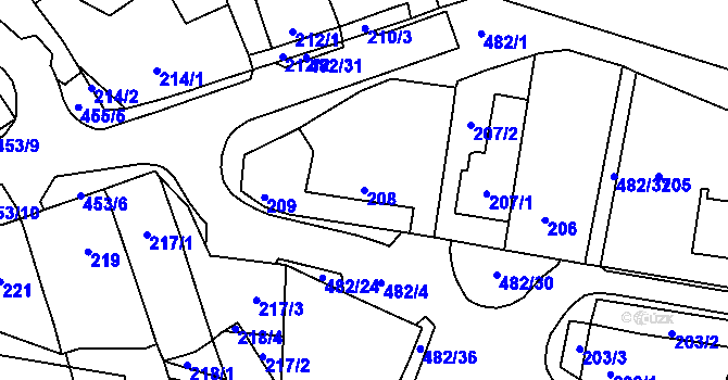 Parcela st. 208 v KÚ Březno u Chomutova, Katastrální mapa
