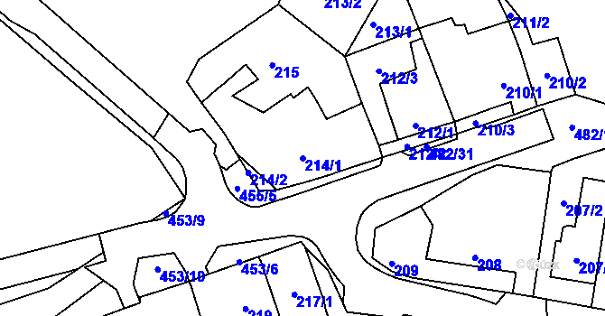 Parcela st. 214/1 v KÚ Březno u Chomutova, Katastrální mapa