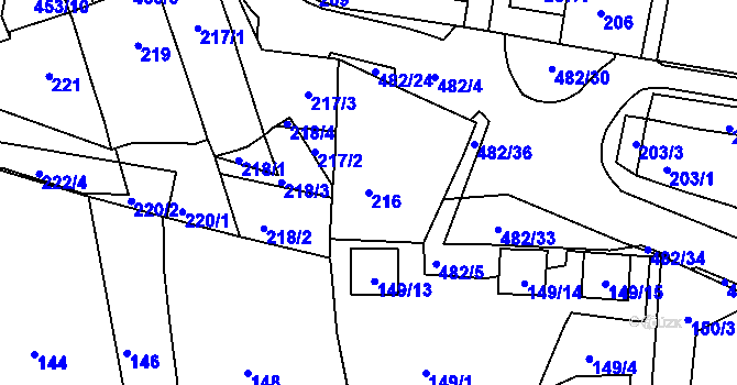 Parcela st. 216 v KÚ Březno u Chomutova, Katastrální mapa