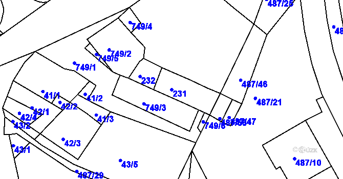 Parcela st. 231 v KÚ Březno u Chomutova, Katastrální mapa