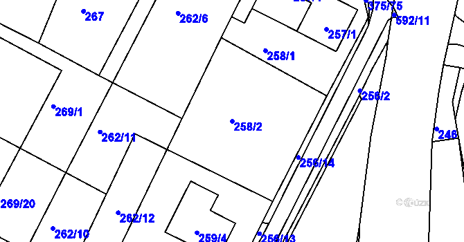 Parcela st. 258/2 v KÚ Březno u Chomutova, Katastrální mapa