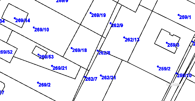 Parcela st. 262/8 v KÚ Březno u Chomutova, Katastrální mapa