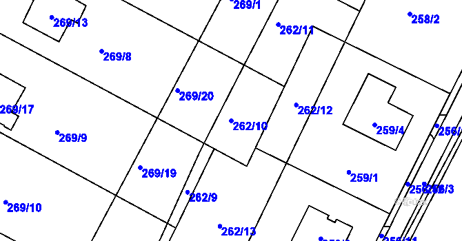 Parcela st. 262/10 v KÚ Březno u Chomutova, Katastrální mapa
