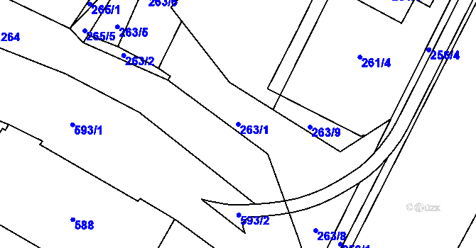 Parcela st. 263/1 v KÚ Březno u Chomutova, Katastrální mapa