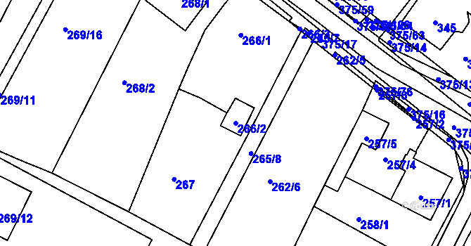 Parcela st. 266/2 v KÚ Březno u Chomutova, Katastrální mapa