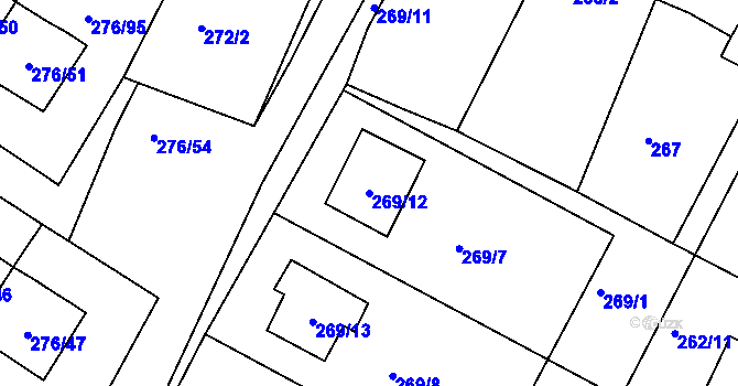 Parcela st. 269/12 v KÚ Březno u Chomutova, Katastrální mapa