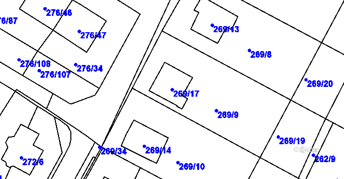 Parcela st. 269/17 v KÚ Březno u Chomutova, Katastrální mapa