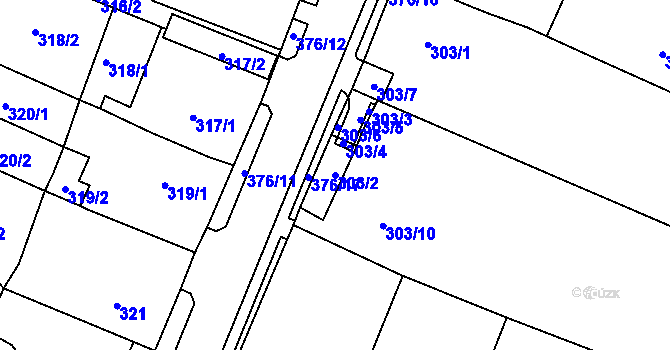 Parcela st. 303/2 v KÚ Březno u Chomutova, Katastrální mapa