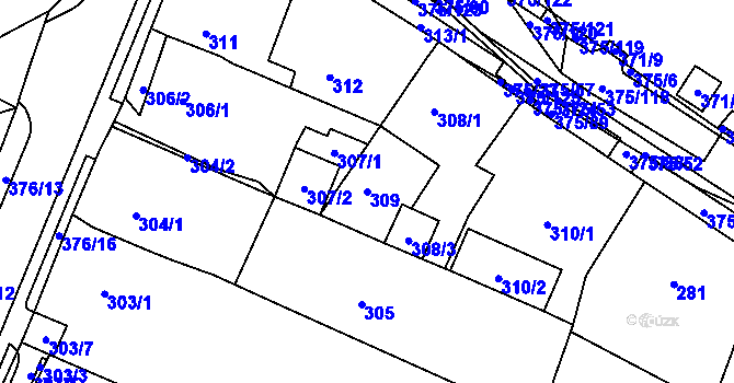Parcela st. 309 v KÚ Březno u Chomutova, Katastrální mapa
