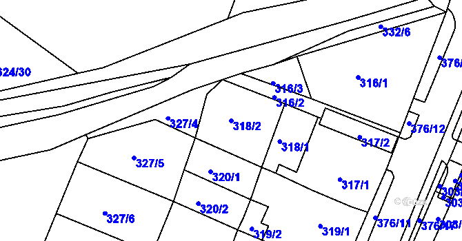 Parcela st. 318/2 v KÚ Březno u Chomutova, Katastrální mapa