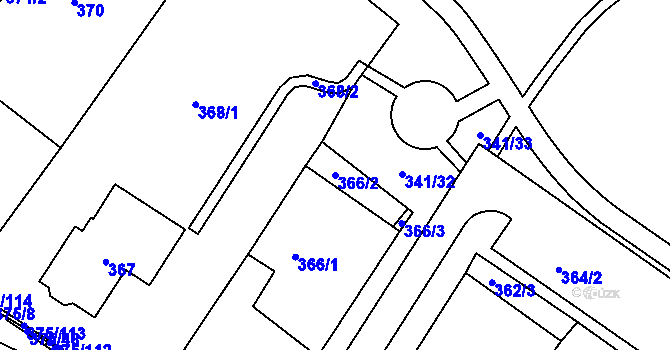 Parcela st. 366/2 v KÚ Březno u Chomutova, Katastrální mapa