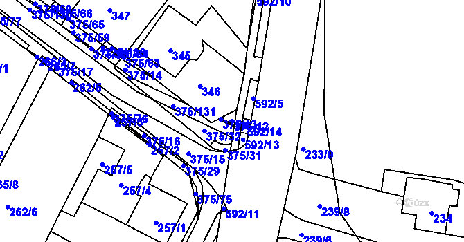 Parcela st. 375/12 v KÚ Březno u Chomutova, Katastrální mapa