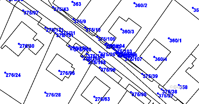 Parcela st. 375/26 v KÚ Březno u Chomutova, Katastrální mapa