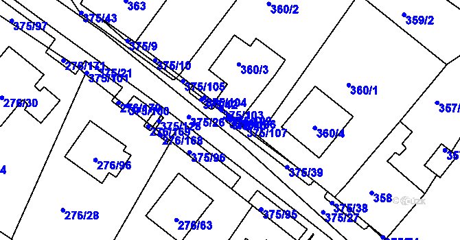 Parcela st. 375/40 v KÚ Březno u Chomutova, Katastrální mapa
