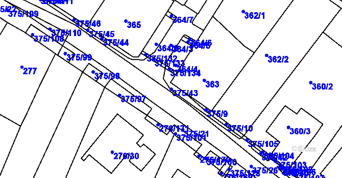 Parcela st. 375/43 v KÚ Březno u Chomutova, Katastrální mapa