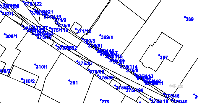 Parcela st. 375/50 v KÚ Březno u Chomutova, Katastrální mapa