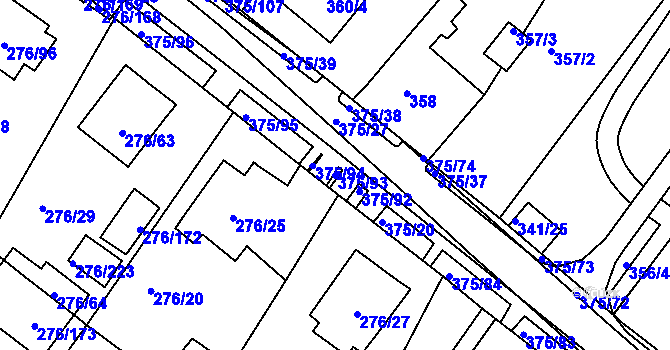 Parcela st. 375/93 v KÚ Březno u Chomutova, Katastrální mapa