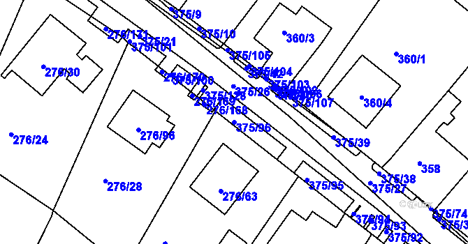 Parcela st. 375/96 v KÚ Březno u Chomutova, Katastrální mapa