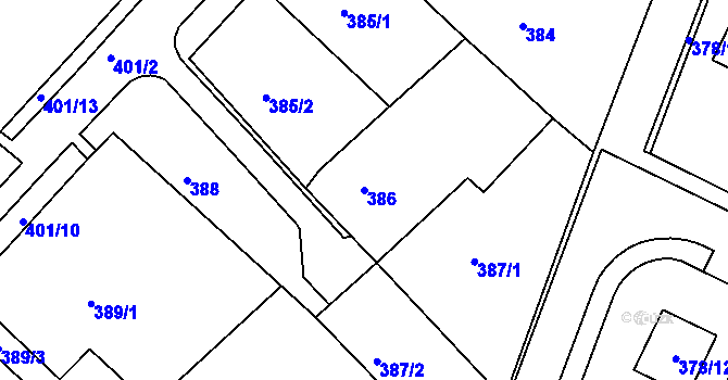Parcela st. 386 v KÚ Březno u Chomutova, Katastrální mapa