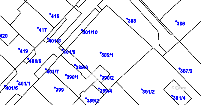 Parcela st. 389/1 v KÚ Březno u Chomutova, Katastrální mapa