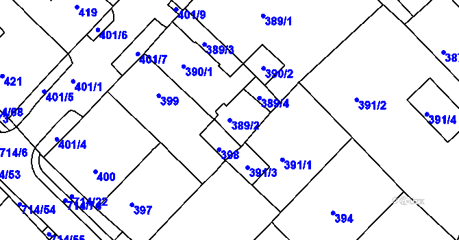Parcela st. 389/2 v KÚ Březno u Chomutova, Katastrální mapa