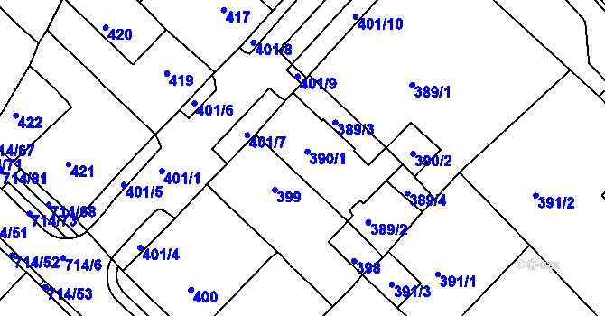 Parcela st. 390 v KÚ Březno u Chomutova, Katastrální mapa