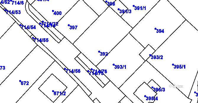 Parcela st. 392 v KÚ Březno u Chomutova, Katastrální mapa