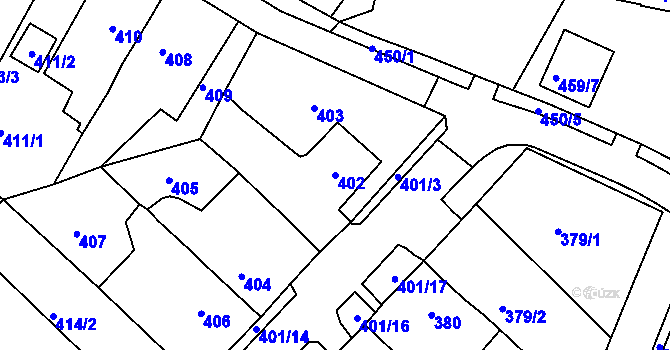 Parcela st. 402 v KÚ Březno u Chomutova, Katastrální mapa
