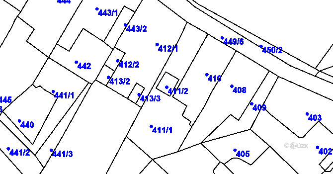 Parcela st. 411/2 v KÚ Březno u Chomutova, Katastrální mapa