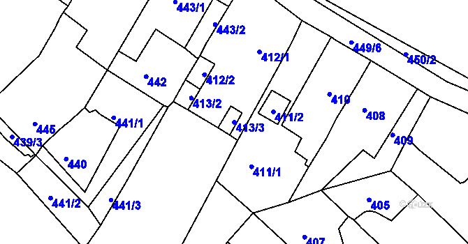 Parcela st. 413/3 v KÚ Březno u Chomutova, Katastrální mapa