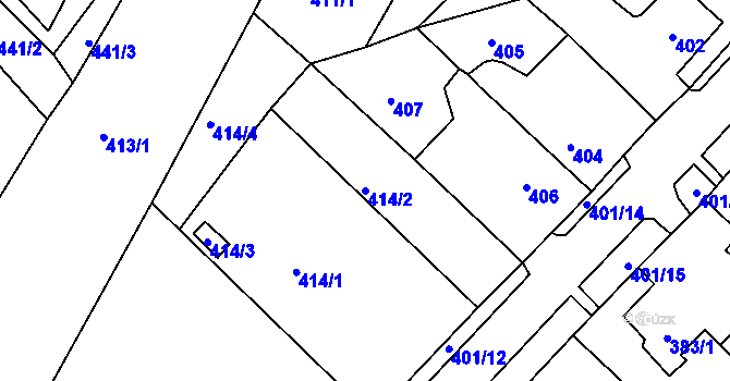 Parcela st. 414/2 v KÚ Březno u Chomutova, Katastrální mapa