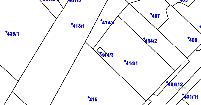 Parcela st. 414/3 v KÚ Březno u Chomutova, Katastrální mapa