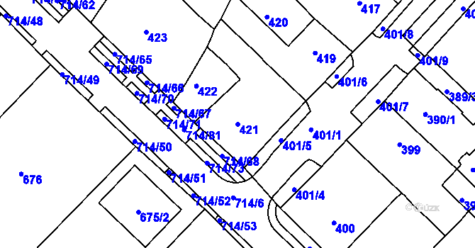 Parcela st. 421 v KÚ Březno u Chomutova, Katastrální mapa