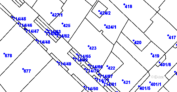 Parcela st. 423 v KÚ Březno u Chomutova, Katastrální mapa